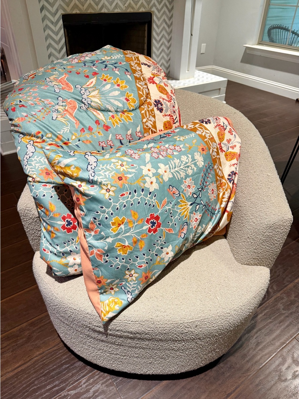 Macys Vilano Comforter Set Full Queen Blue Floral Tiger Deer Boho 3Pc